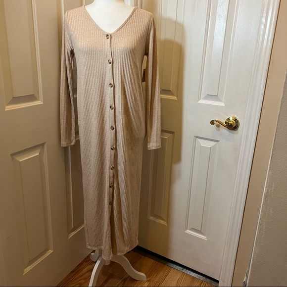 Old Navy Rib Knit Cardigan Sweater Midi Wishbone Beige Dress Size XS - Picture 1 of 12